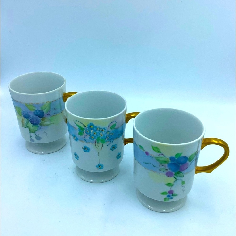 Three Vintage Hand Painted Footed Mugs